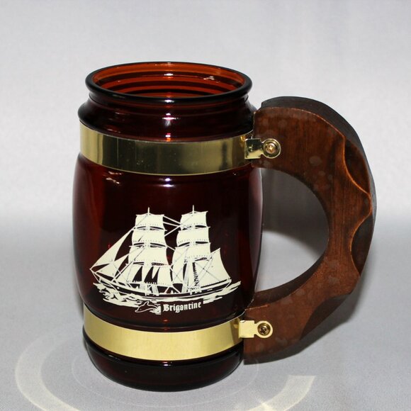 Vintage Siesta Ware Amber Brown Glass Mugs | Nautical Mugs | Ship Stein - Picture 4 of 8